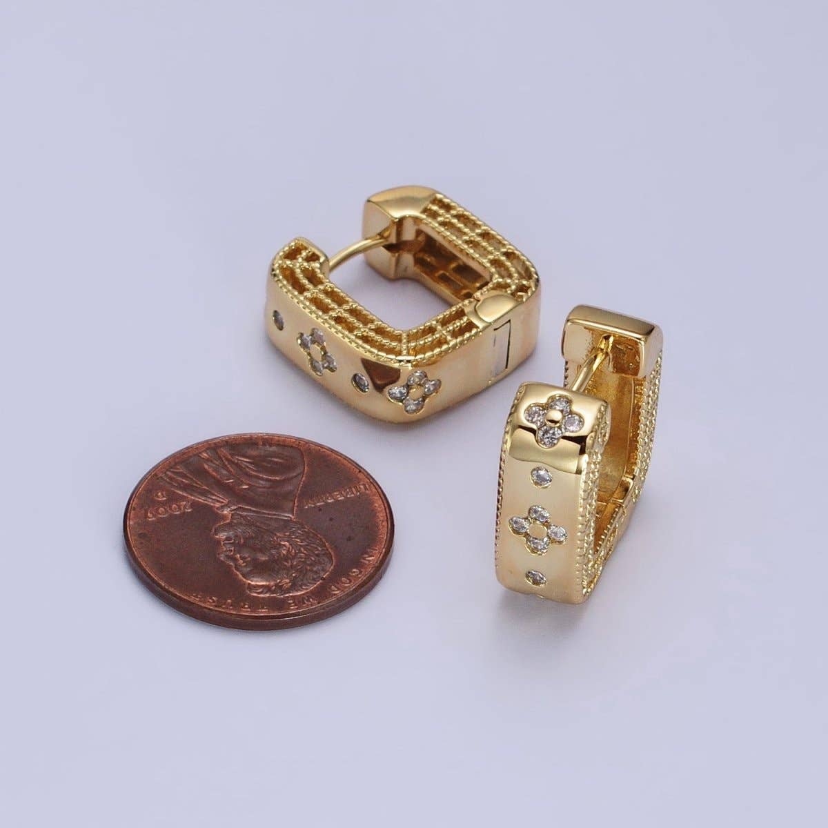 CZ Square Huggies Earrings