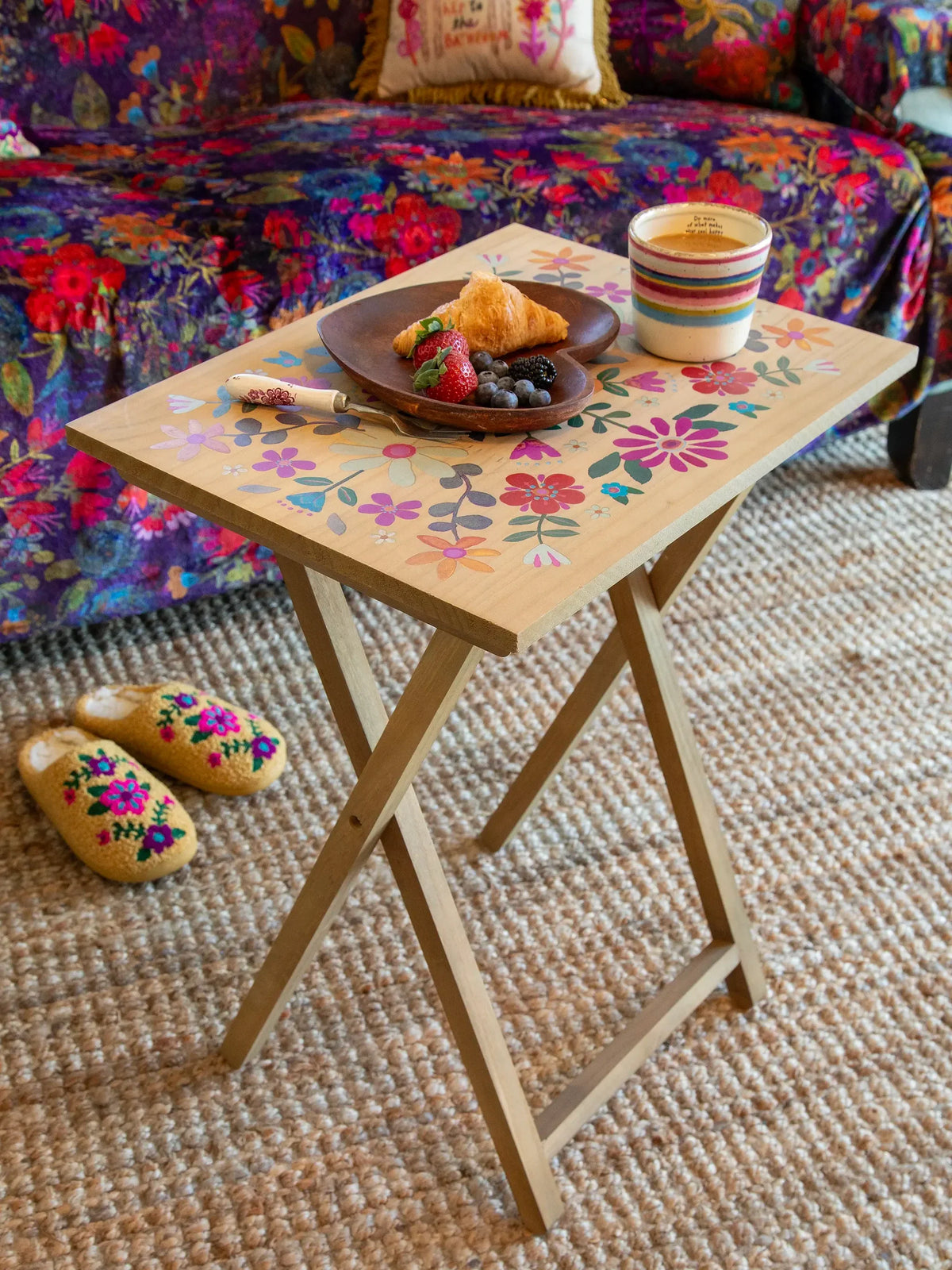 Natural Life Wooden TV Tray Table - Mustard Folk Flower