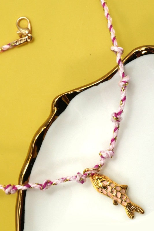 18k Stainless Steel Corded Charm Necklace