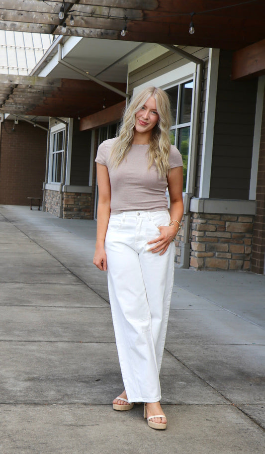 Sunfaded White Barrel Leg Jeans