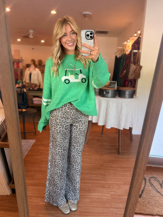 Leopard High Rise Wide Leg Jeans