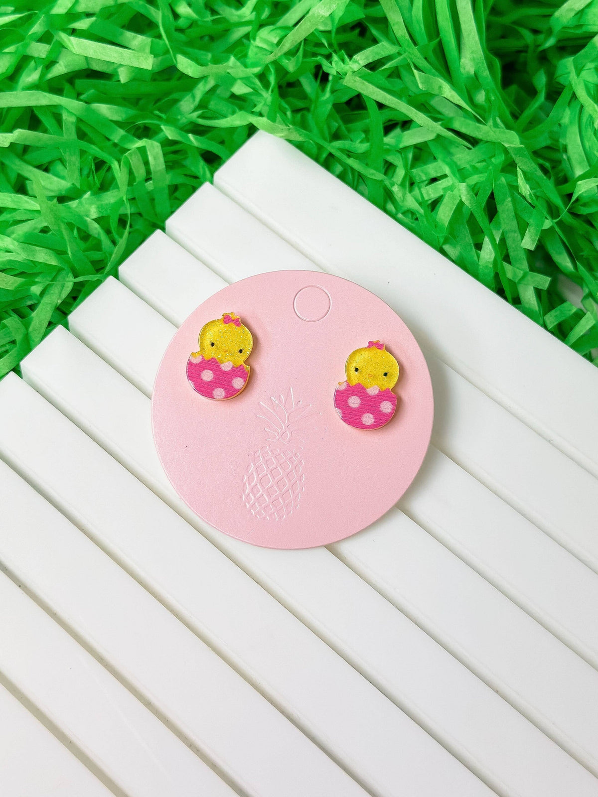 Acrylic Easter Chick Stud Earrings: Purple
