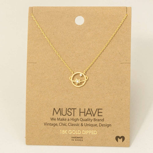 Gold Dipped Studded Star Orbit Pendant Necklace