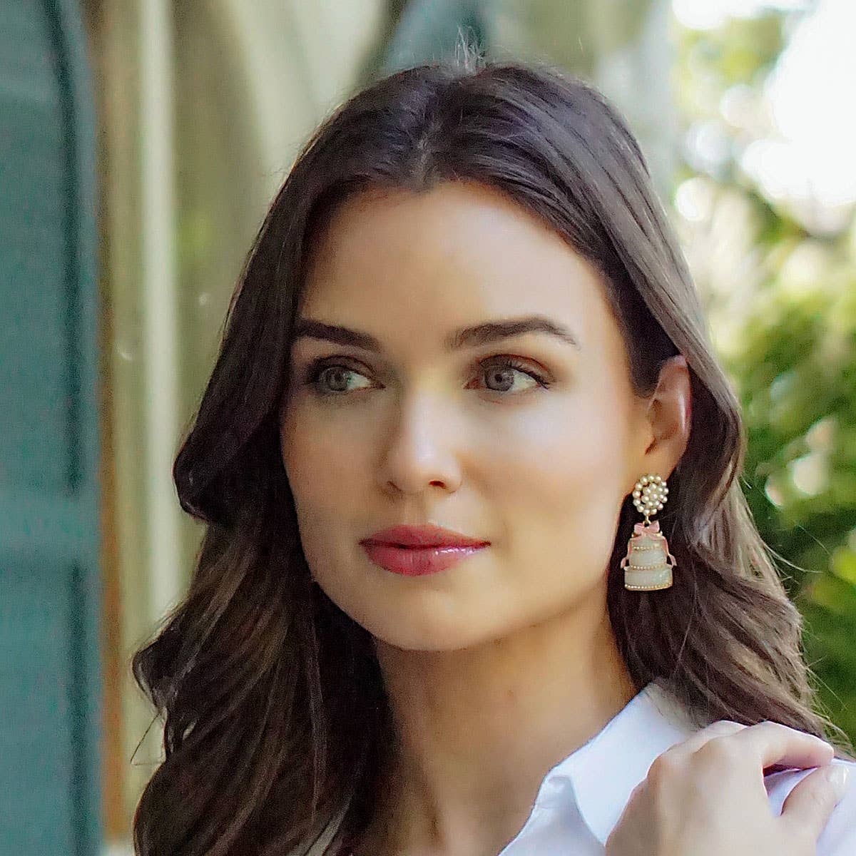 Brides & Bows Enamel Wedding Cake Earrings in Pink