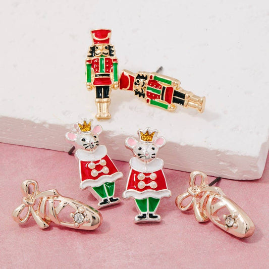 Ballerina And Christmas Holiday Stud Earrings