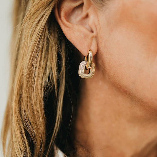 Drop Diamond Square Huggie Hoop Earrings