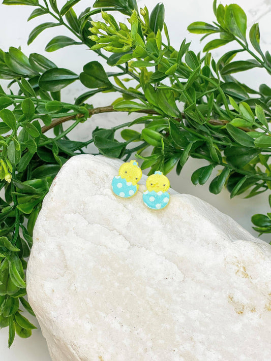 Acrylic Easter Chick Stud Earrings: Purple