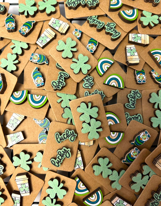 π St Patricks Day Wood Stud Earrings: