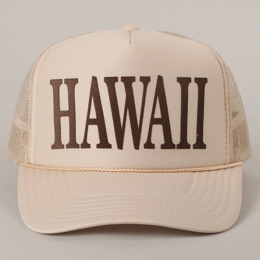 HAWAII Text Printed Mesh Back Foam Trucker Hat