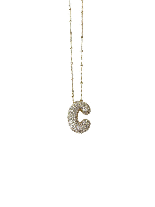 Bubble Pave Initial Necklace GOLD