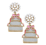 Brides & Bows Enamel Wedding Cake Earrings in Pink