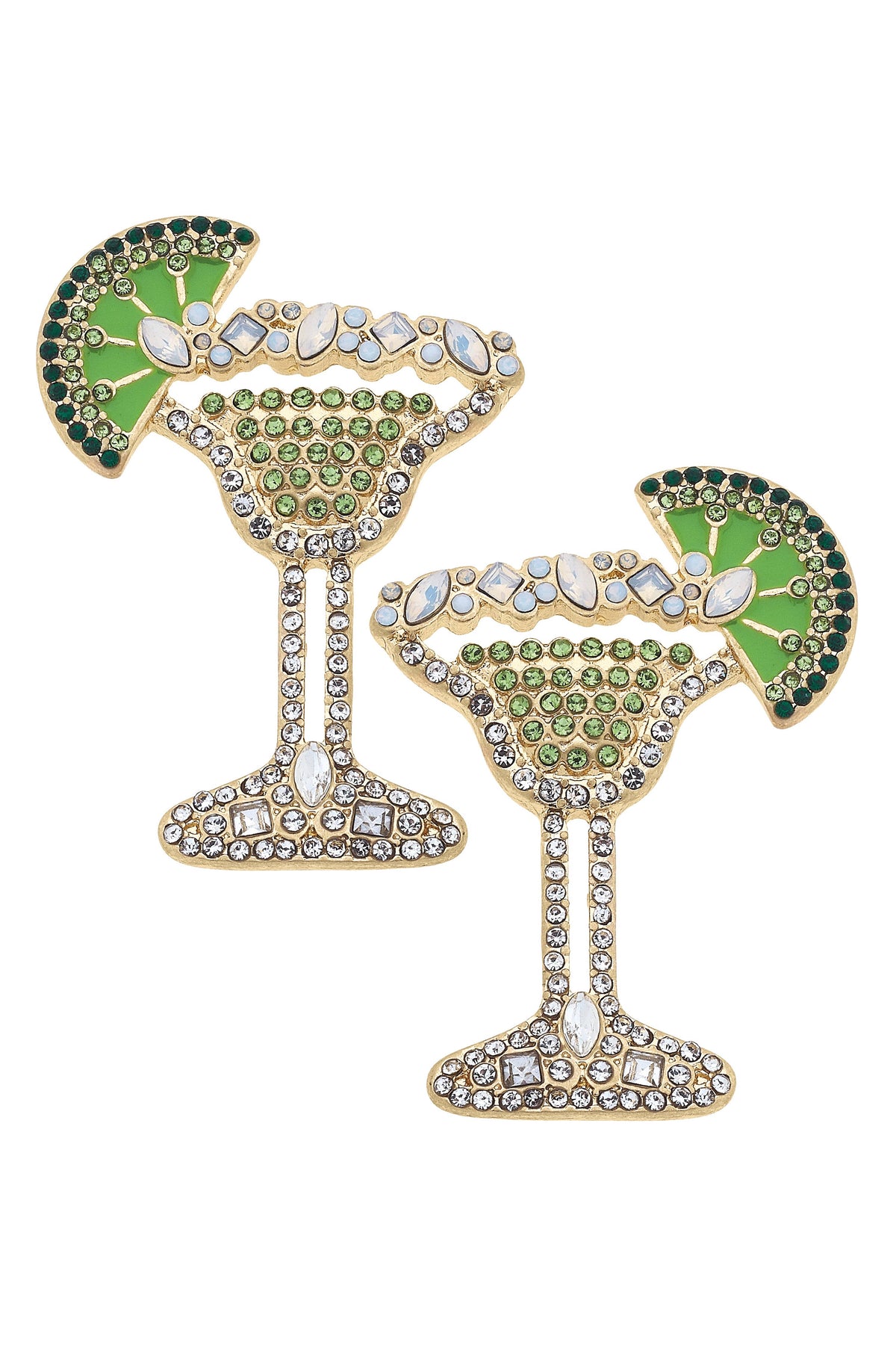 Grande Pave Margarita Earrings in Green & White