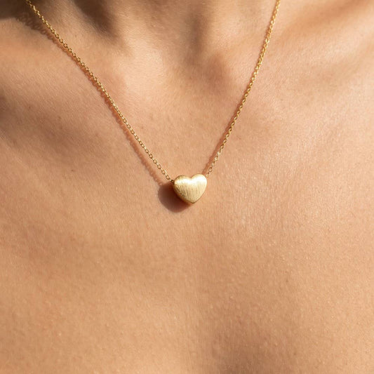 Brushed Gold Dipped Heart Pendant Necklace: Silver