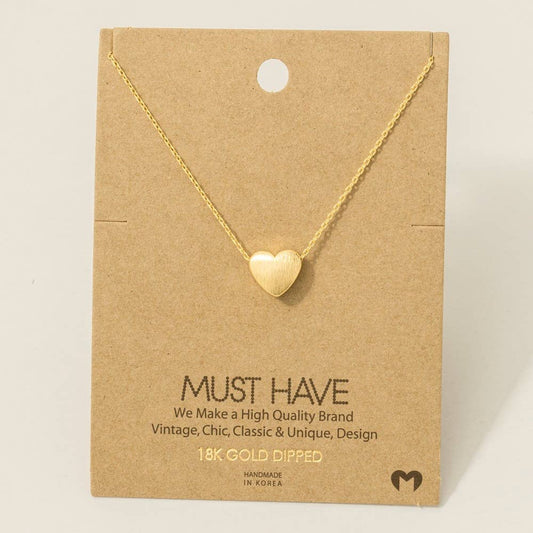 Brushed Gold Dipped Heart Pendant Necklace: Gold
