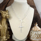 Divine Simplicity – Hammered Cross Front Toggle Necklace: Worn Silver Tone