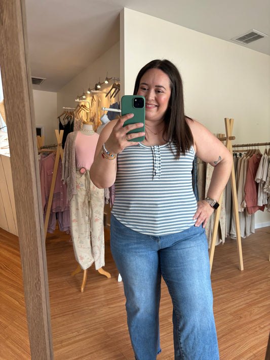 Sky Stripe Henley Tank Top