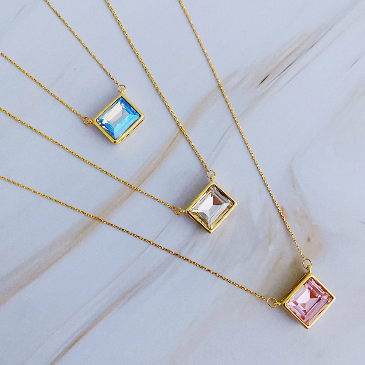 Sweet Square Pendant Necklace: Princess Pink