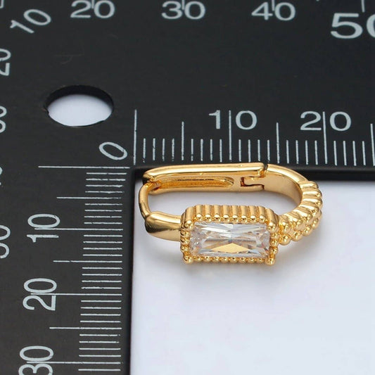 Baguette CZ Dotted Oblong Huggie Earrings