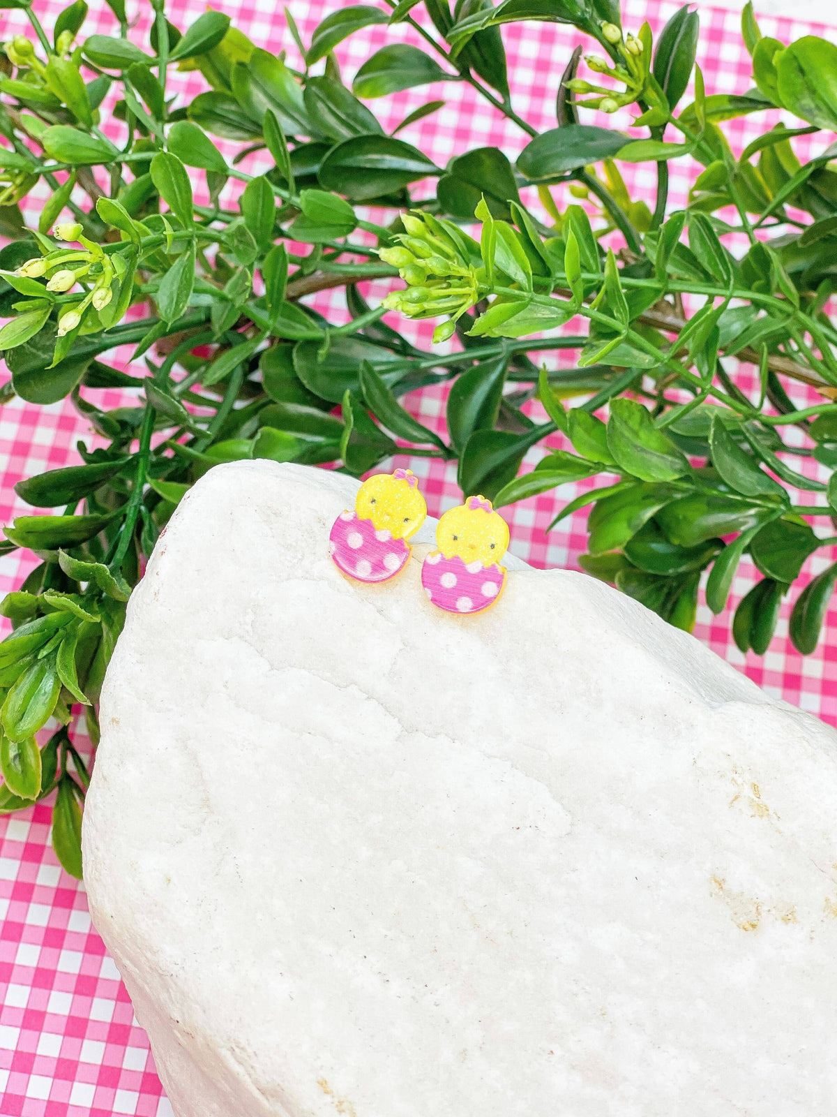 Acrylic Easter Chick Stud Earrings: Purple