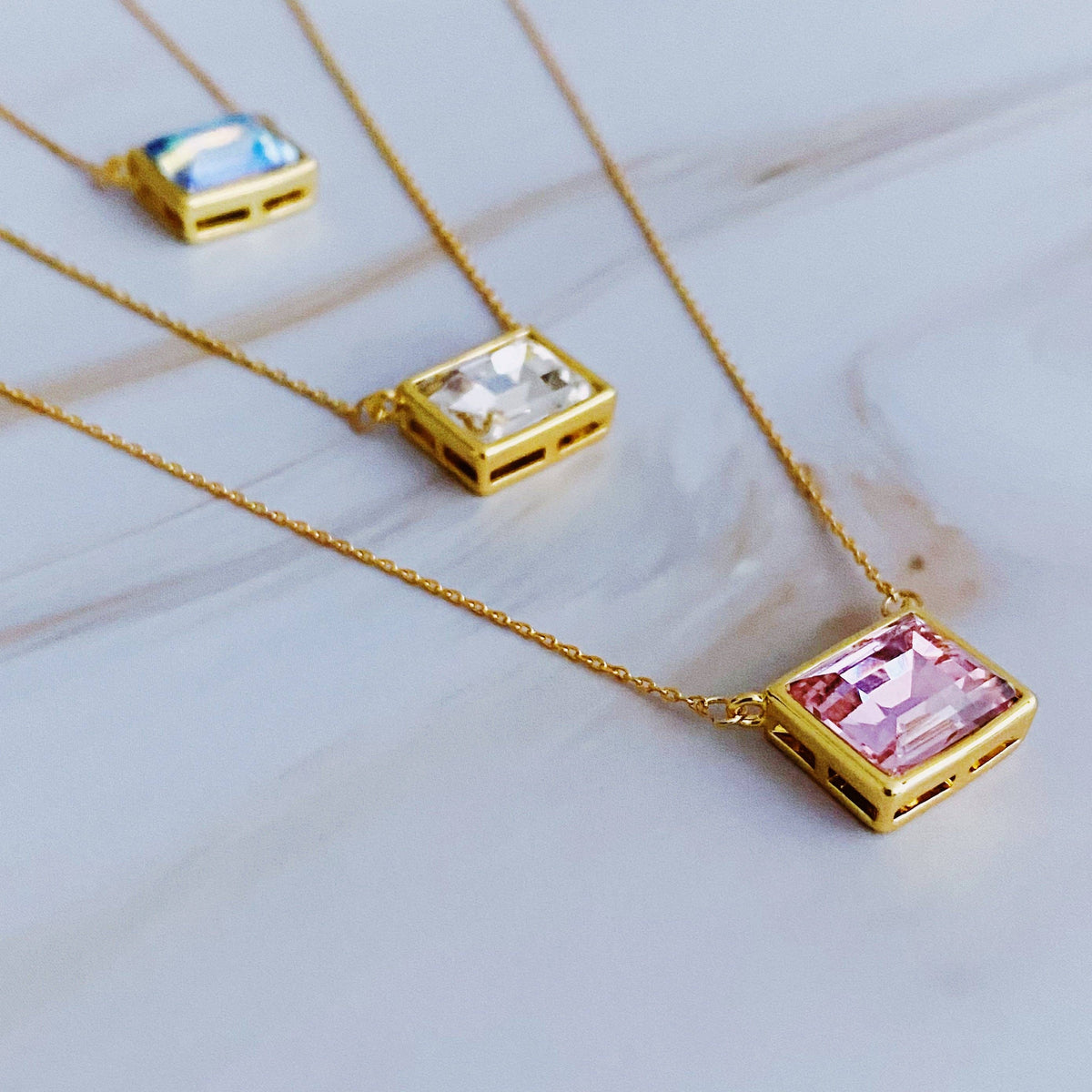 Sweet Square Pendant Necklace: Princess Pink