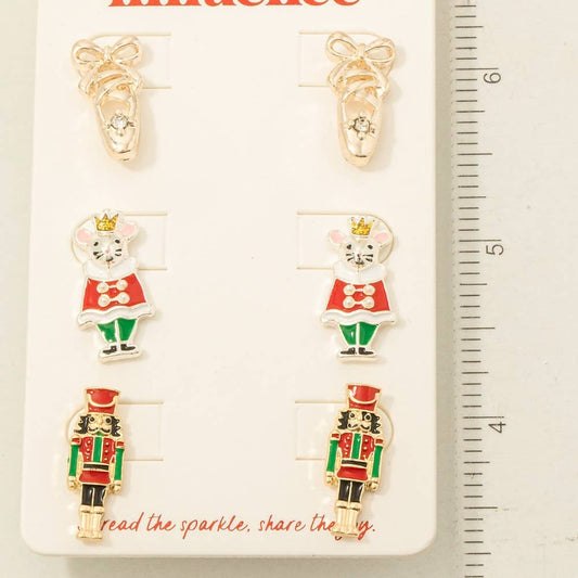 Ballerina And Christmas Holiday Stud Earrings