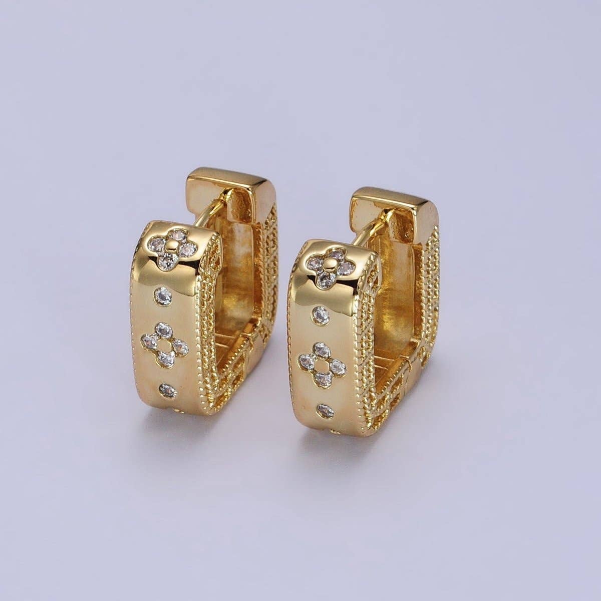 CZ Square Huggies Earrings