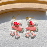Easter Bunny Rabbit with Pink Carrot, Feet and Bow Earrings
