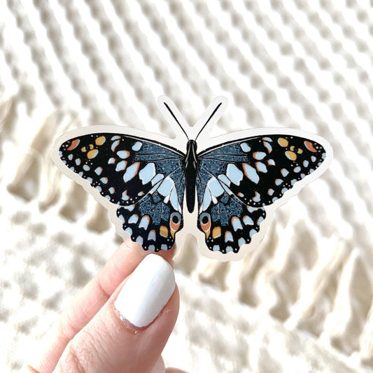 Clear Blue Speckled Butterfly Sticker, 2.5x1.5in
