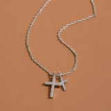 Cz Pave Double Cross Pendant Necklace: S