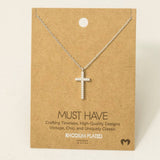 Gold Dipped Cz Pave Cross Pendant Necklace: S