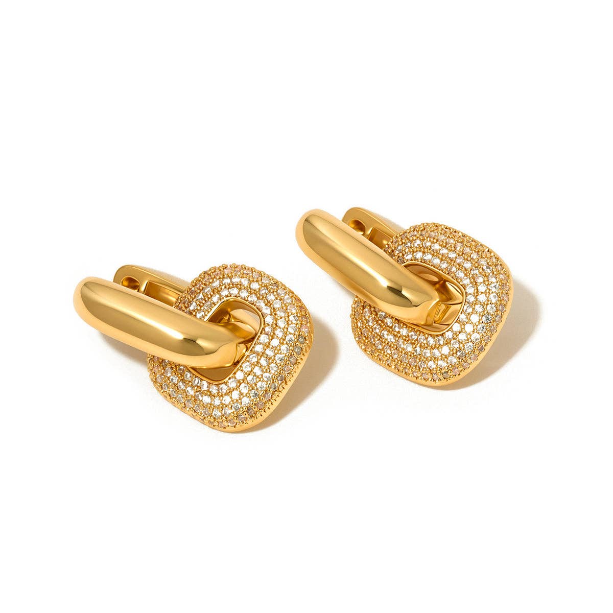 Drop Diamond Square Huggie Hoop Earrings