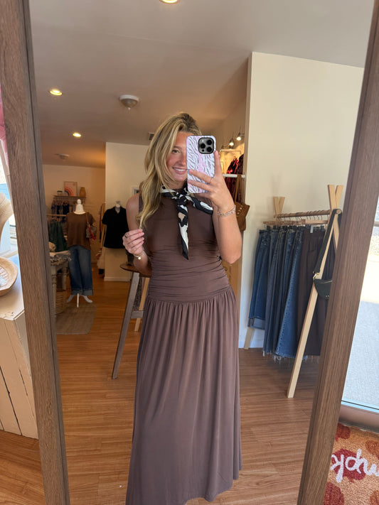 Mocha Muse Gathered Maxi Dress