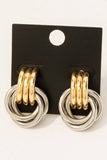 Gold Dipped Two Tone Multi Layered Link Dangle Earrings: Gold