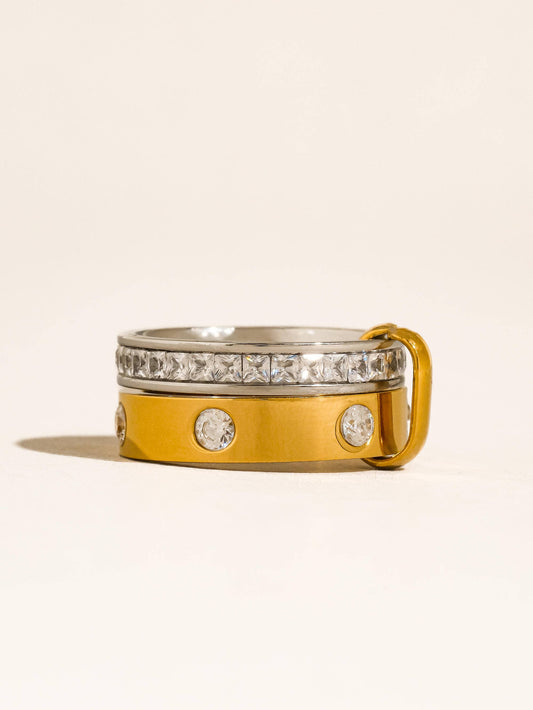 Greyson 18K Gold Non-Tarnish Two-Tone Crystal Band Ring: Multi-Colored