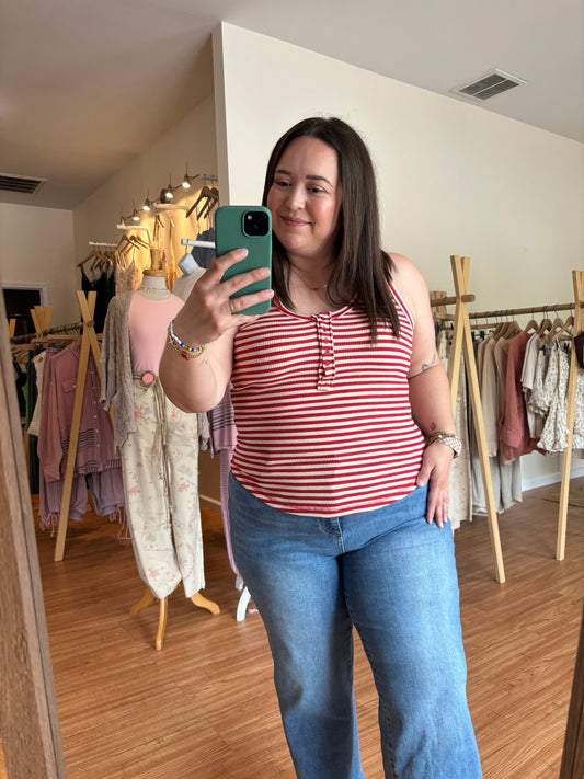 Strawberry Stripe Henley Tank Top