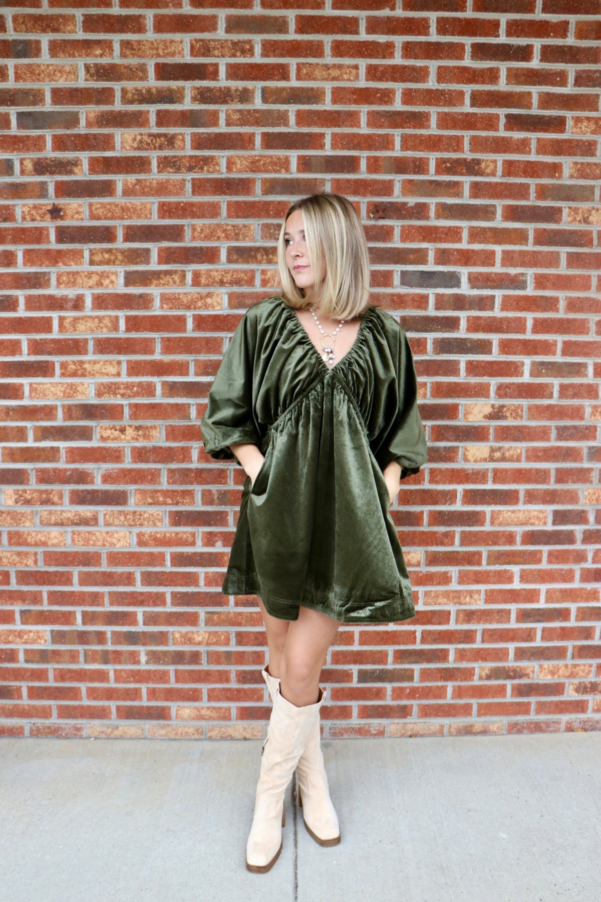Lucky Dress in Olive Velvet