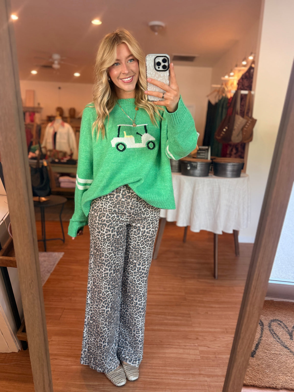 Leopard High Rise Wide Leg Jeans
