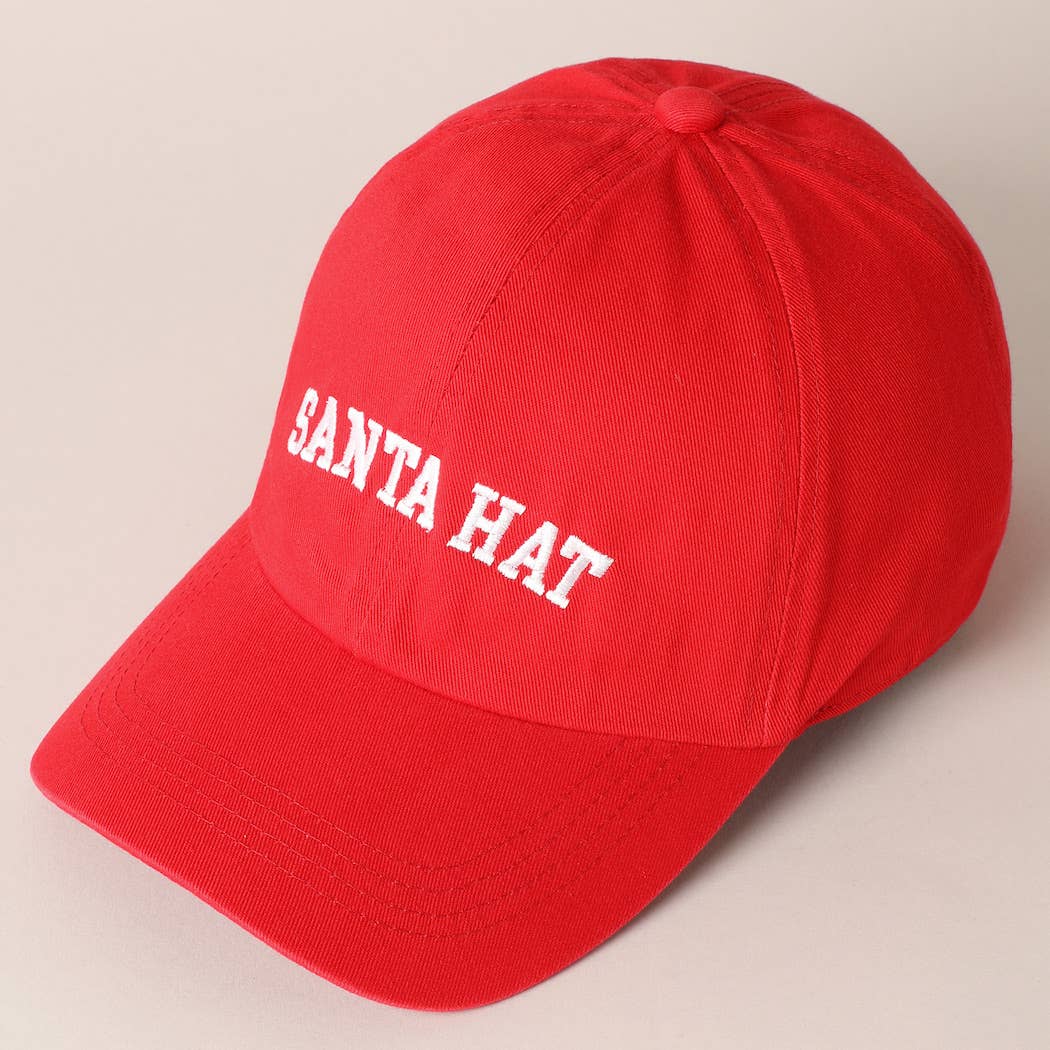 Santa Hat Text Embroidery Baseball Cap: Red