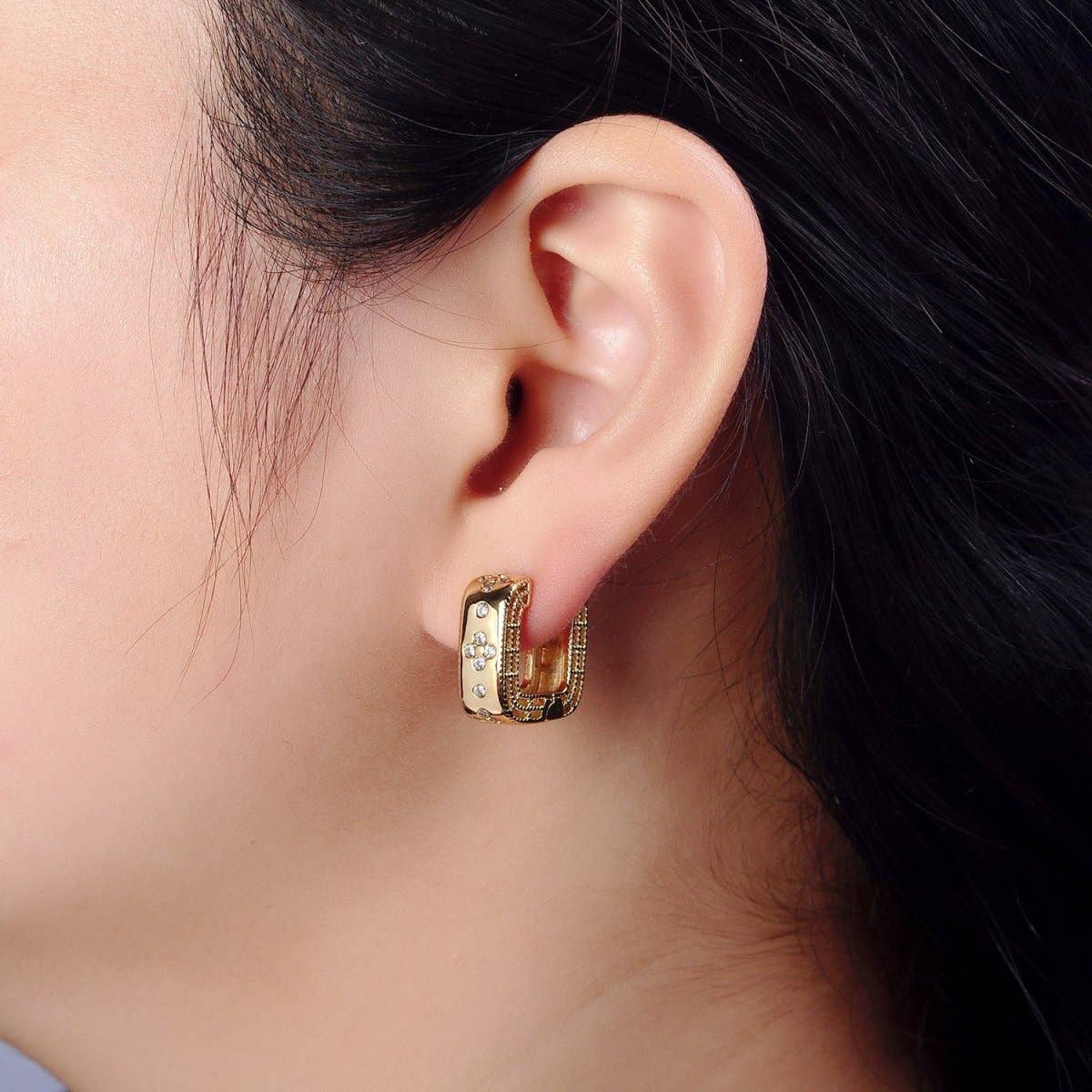 CZ Square Huggies Earrings