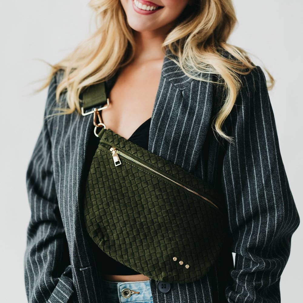Suede Westlyn Woven Bum Bag: Suede Olive