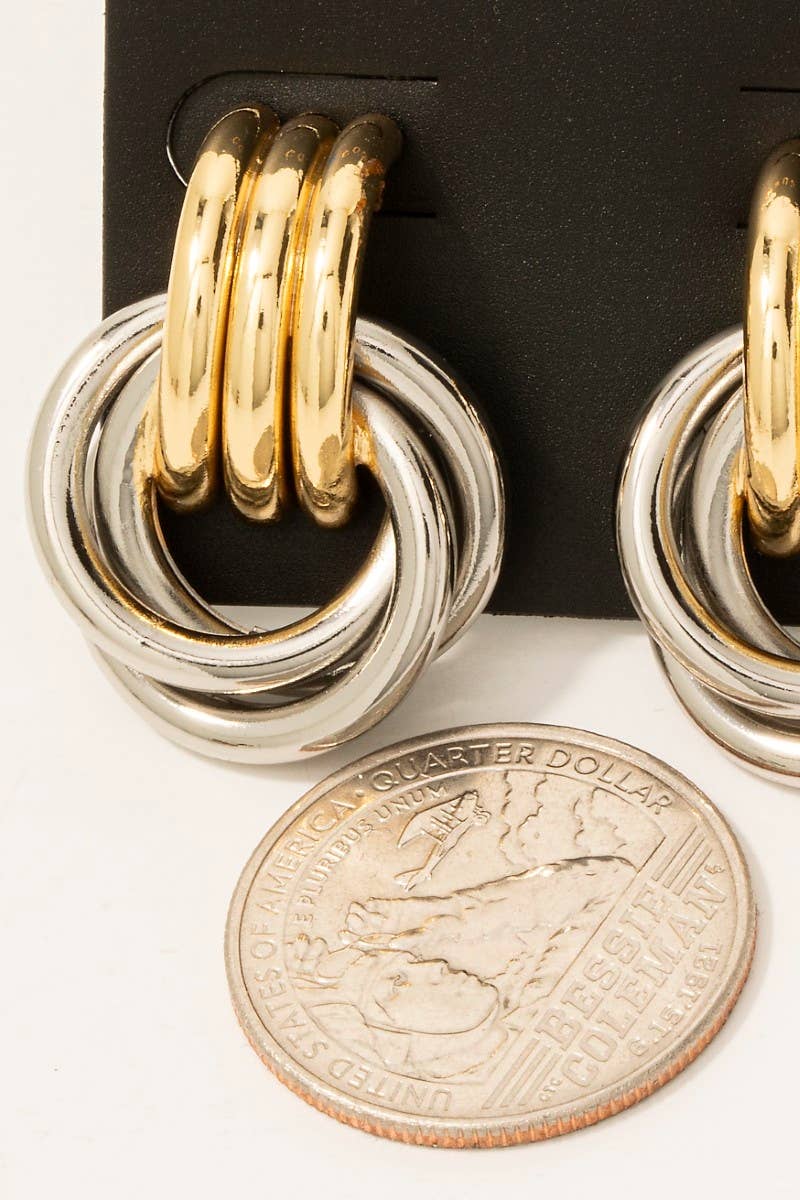Gold Dipped Two Tone Multi Layered Link Dangle Earrings: Gold