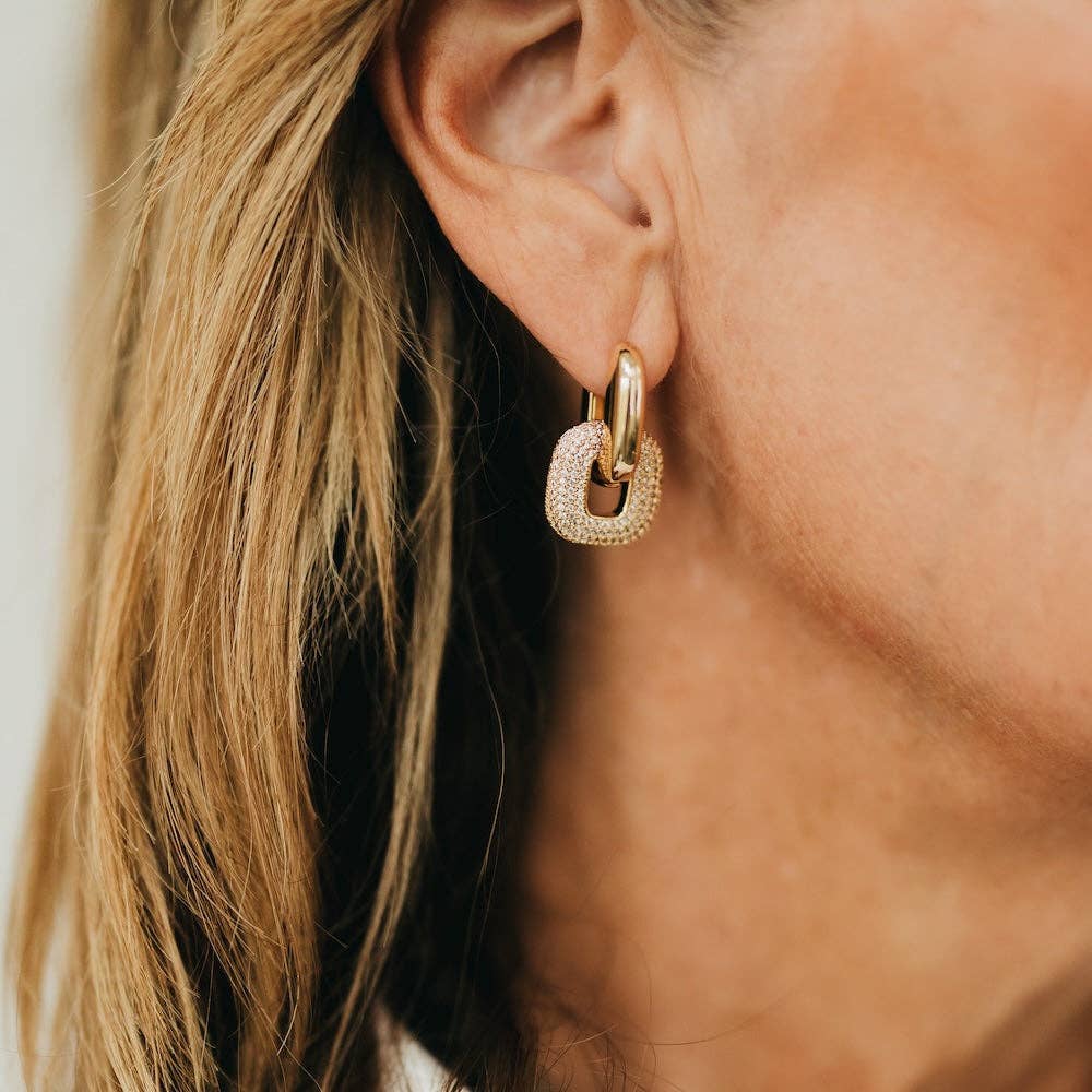 Drop Diamond Square Huggie Hoop Earrings