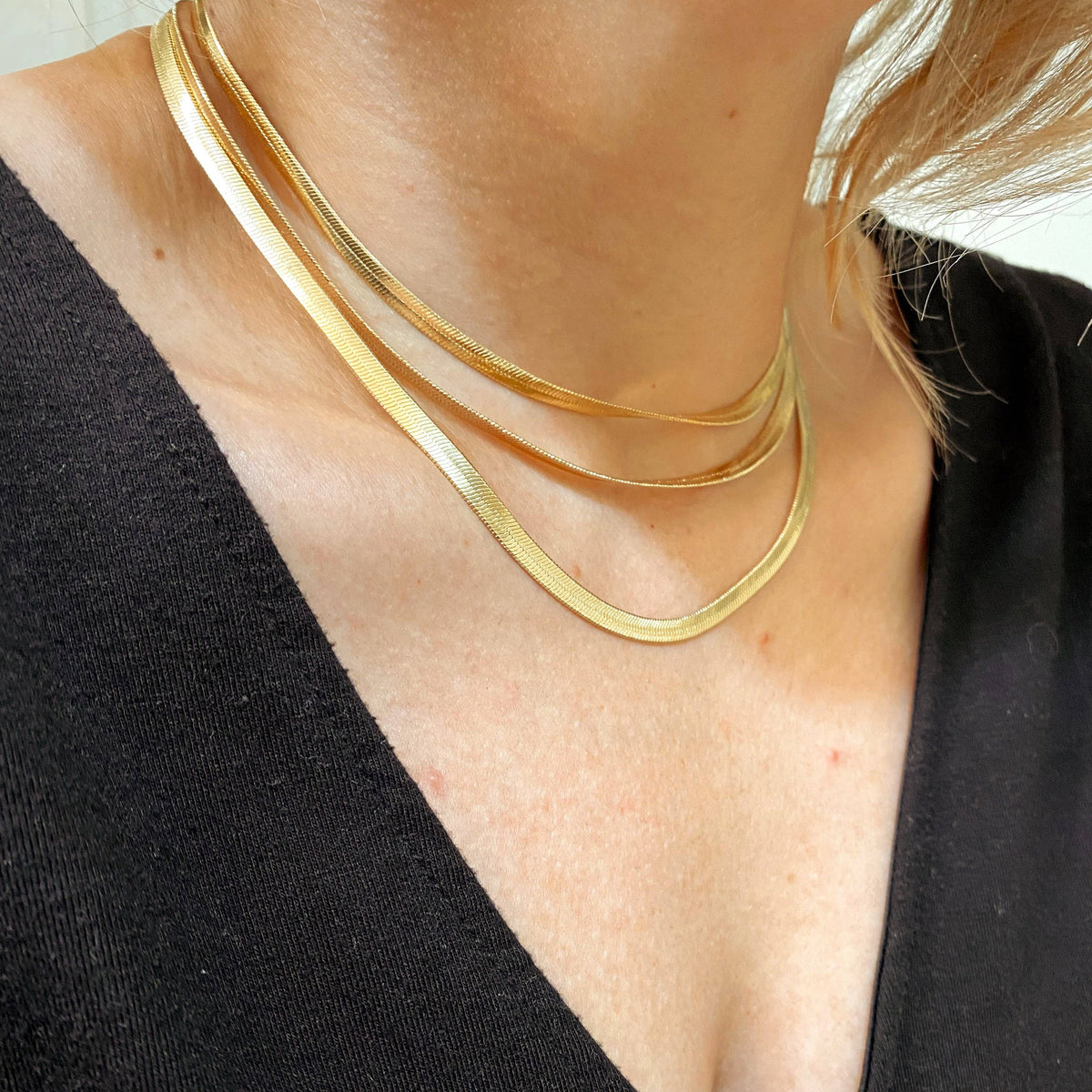 18k Gold Filled 4.0mm Thickness Herringbone Chain Necklace : 18 inches