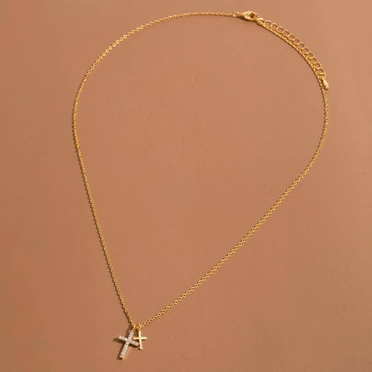Cz Pave Double Cross Pendant Necklace: G