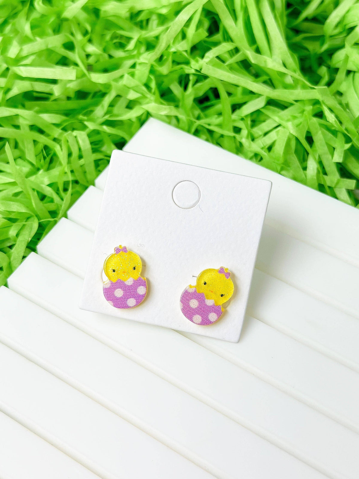 Acrylic Easter Chick Stud Earrings: Blue