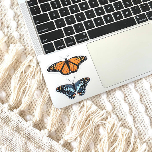 Clear Blue Speckled Butterfly Sticker, 2.5x1.5in